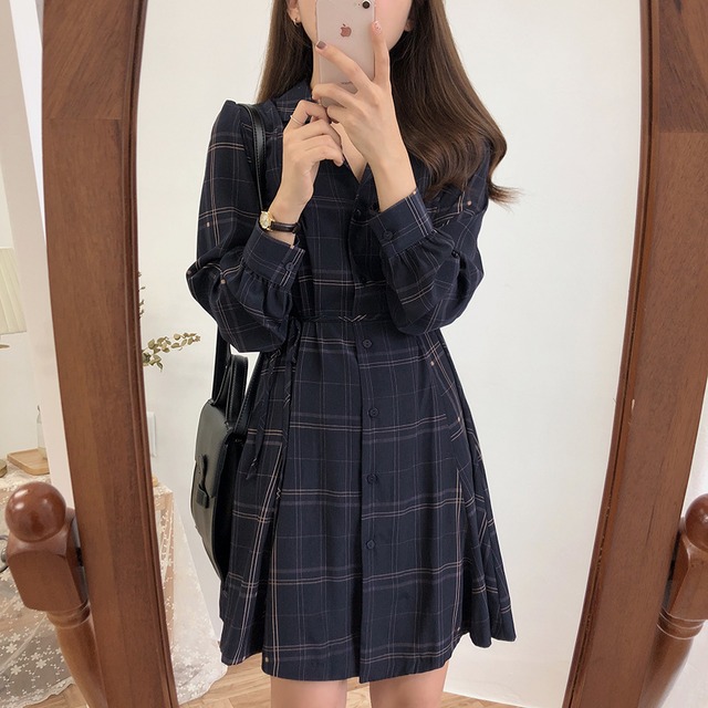 ミニ ワンピース チェック 長袖 かわいい 韓国ファッション 35
