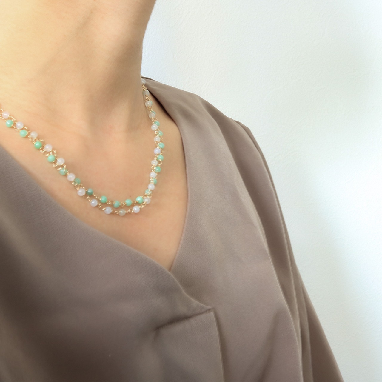 人気！K14GF翡翠眼鏡留めネックレス　（緑・白　２カラー展開）A貨翡翠 jd_ne1016