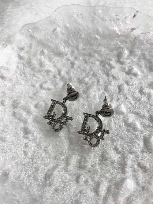 Christian Dior クリスチャン ディオール ピアス シルバー DIORロゴ ラインストーン vintage ヴィンテージ オールド 5rebys