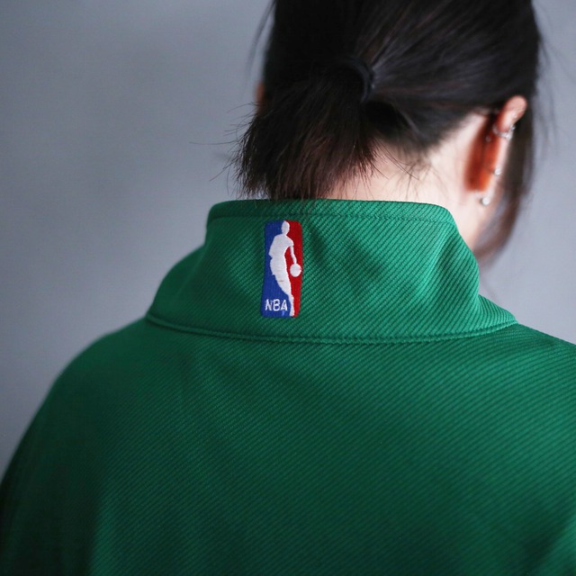 "NIKE" bi-color switching design XXL over size h/s stand collar basketball shirt