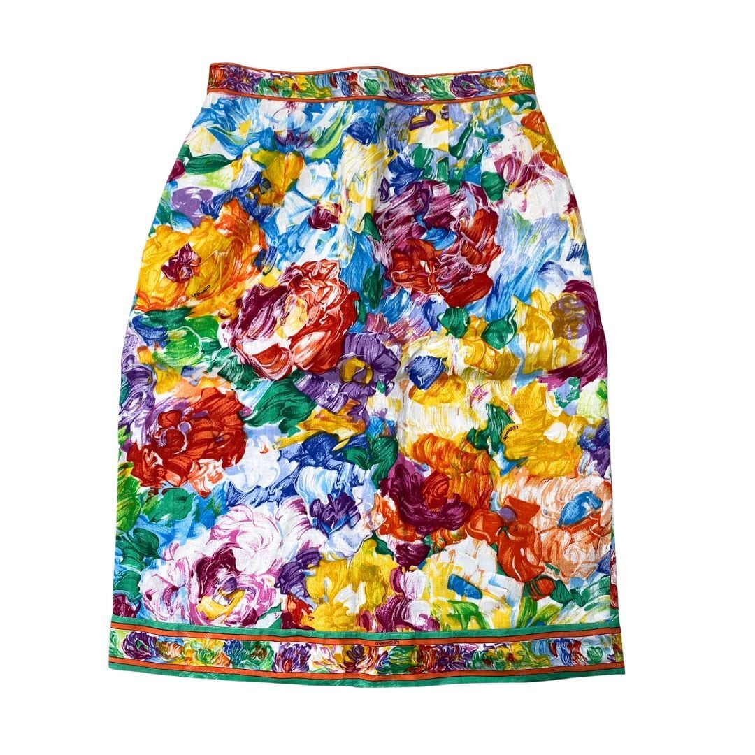 LEONARD 花柄 タイトスカート　レオナール 美品】LEONARD FASHION PARIS レオナール リネン 麻 花柄 フラワー