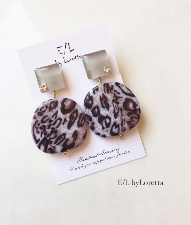 Color circle leopard pierce/earring(Beige)