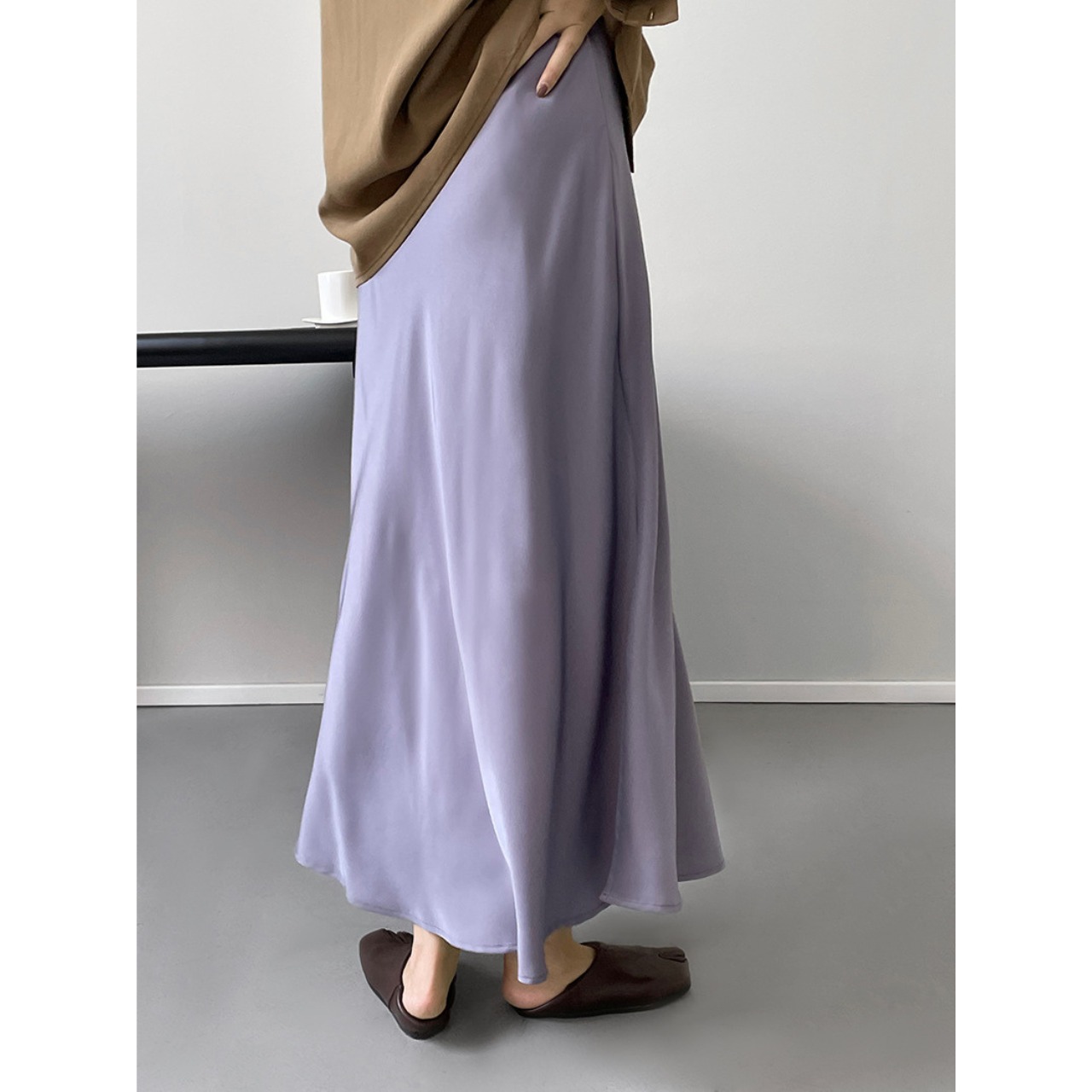 サテン スリット ロングスカート 10077