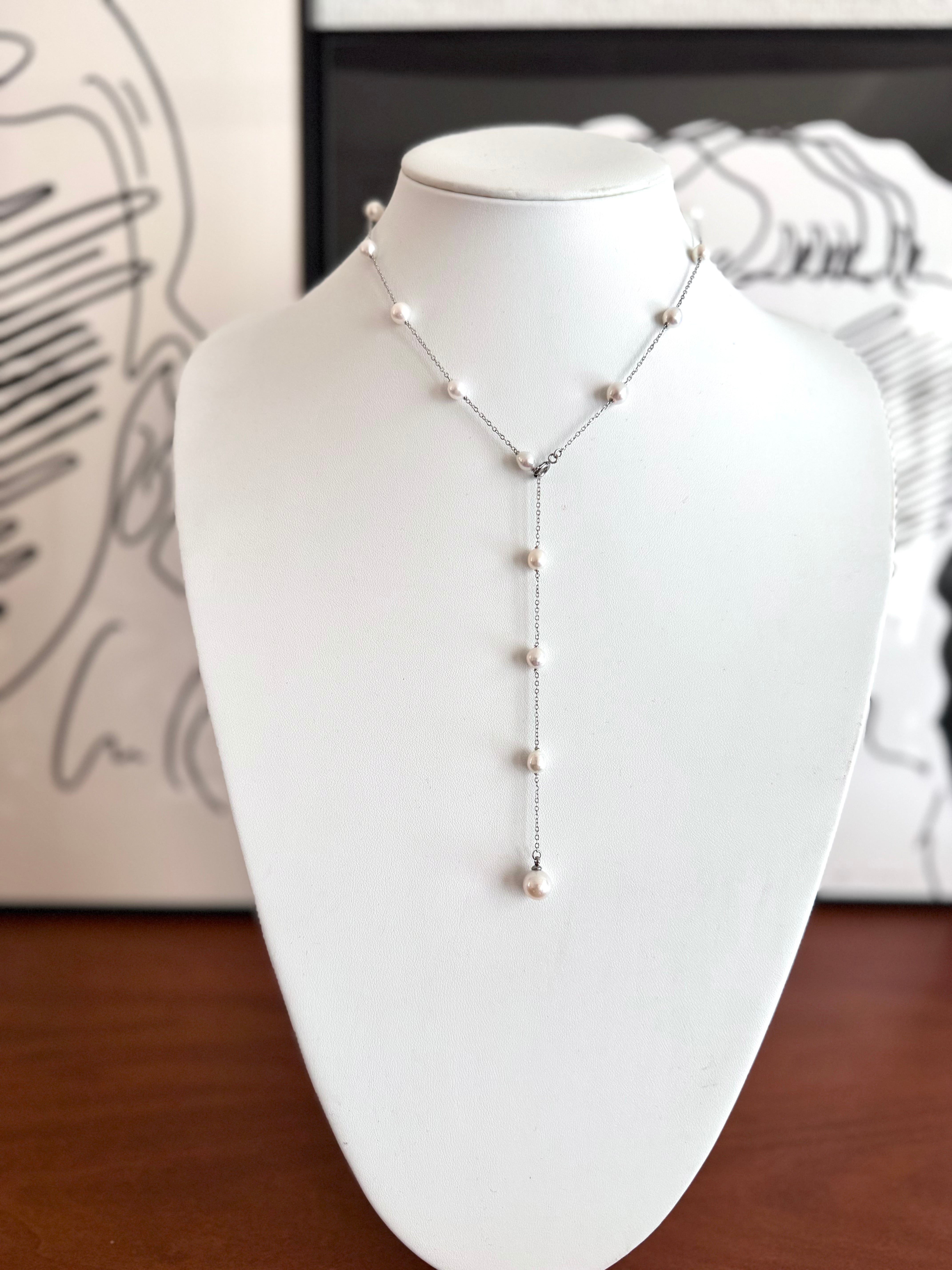 multi station necklace (white/silver) S /5-4【 ネックレス 】真珠