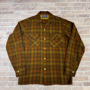 1960s PEMDLETON WOOL CHECK SHIRT BROWN SIZE S