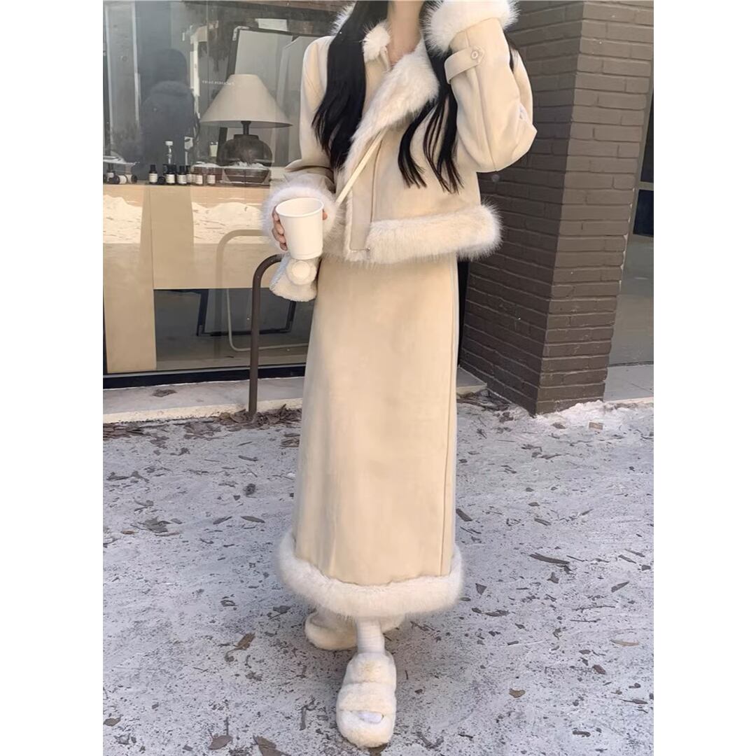 フェイクファー付きジャケット＆ロングスカートセットアップ No.02041  