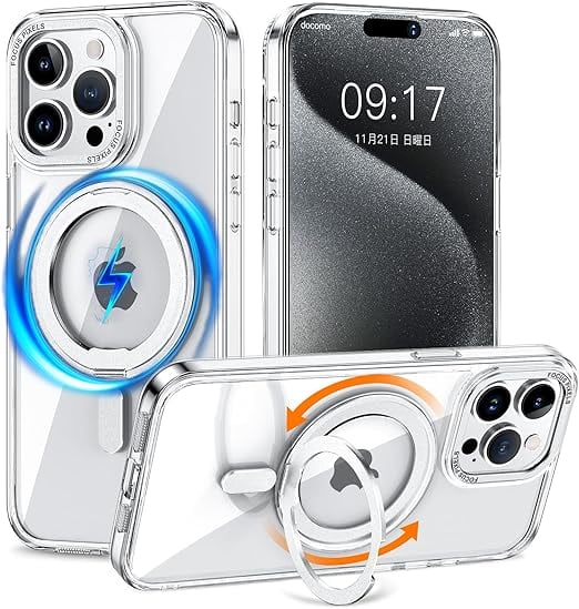 KMAMBNG iPhone 15 Pro 用 ケース 縦横両対応 リング 【多機能360度