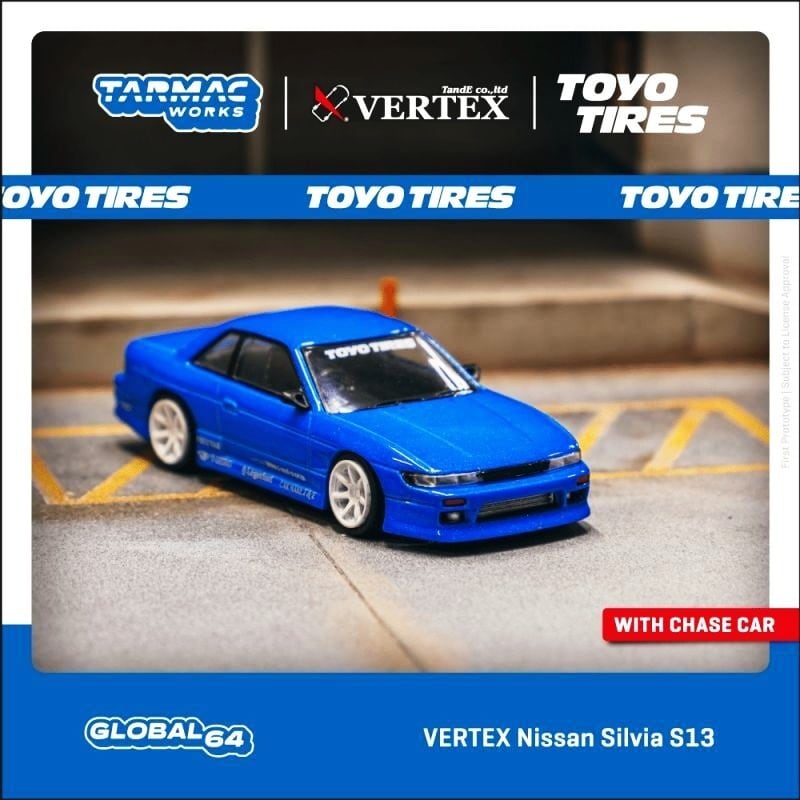 Tarmac Works 1/64 VERTEX Nissan Silvia S13 Blue Metallic TOYO