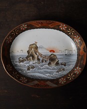 楕円皿　九谷　二見ヶ浦夫婦岩図　A　/　明治〜大正期