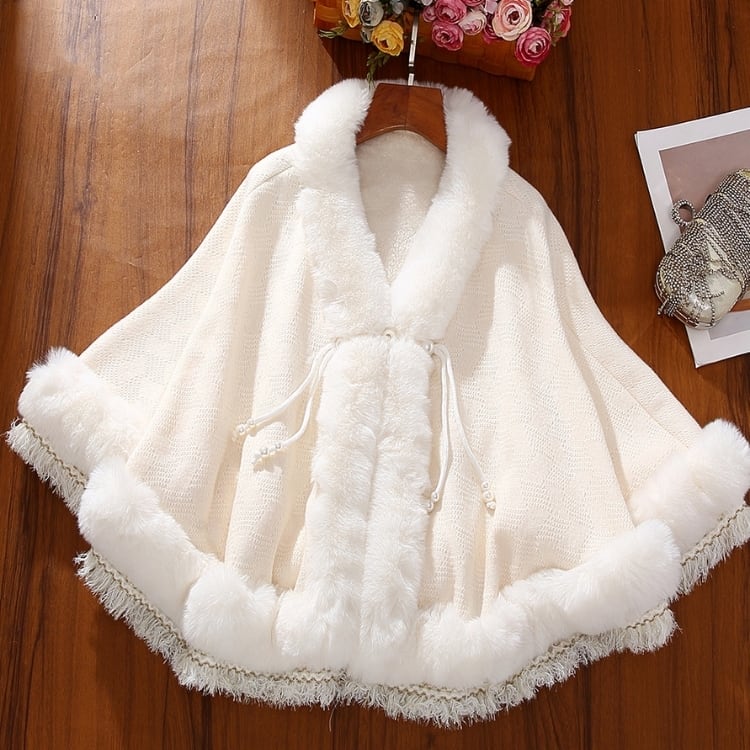 フェイクファー×フリンジ　チャイナ風ケープコート　YS00171