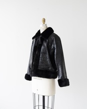 〈miu miu〉Fur-trimmed faux leather jacket