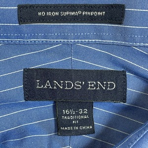 【LANDS'END】ビッグサイズ ストライプ 長袖シャツ ノーアイロン traditional fit ブルー系 ランズエンド US古着