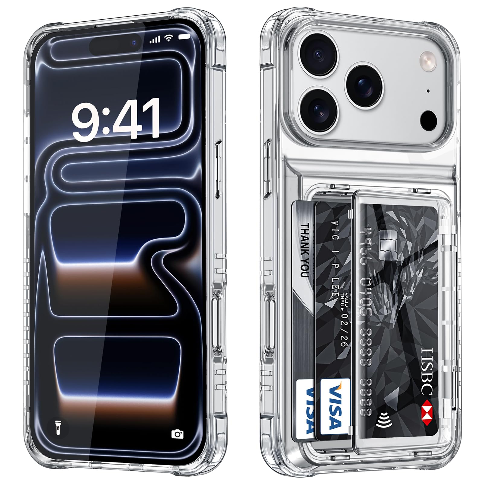 COOLDEN いphone17Pro 用 ケース カード 収納 背面 クリア 対応 iPhone 17 Pro 用 ケース