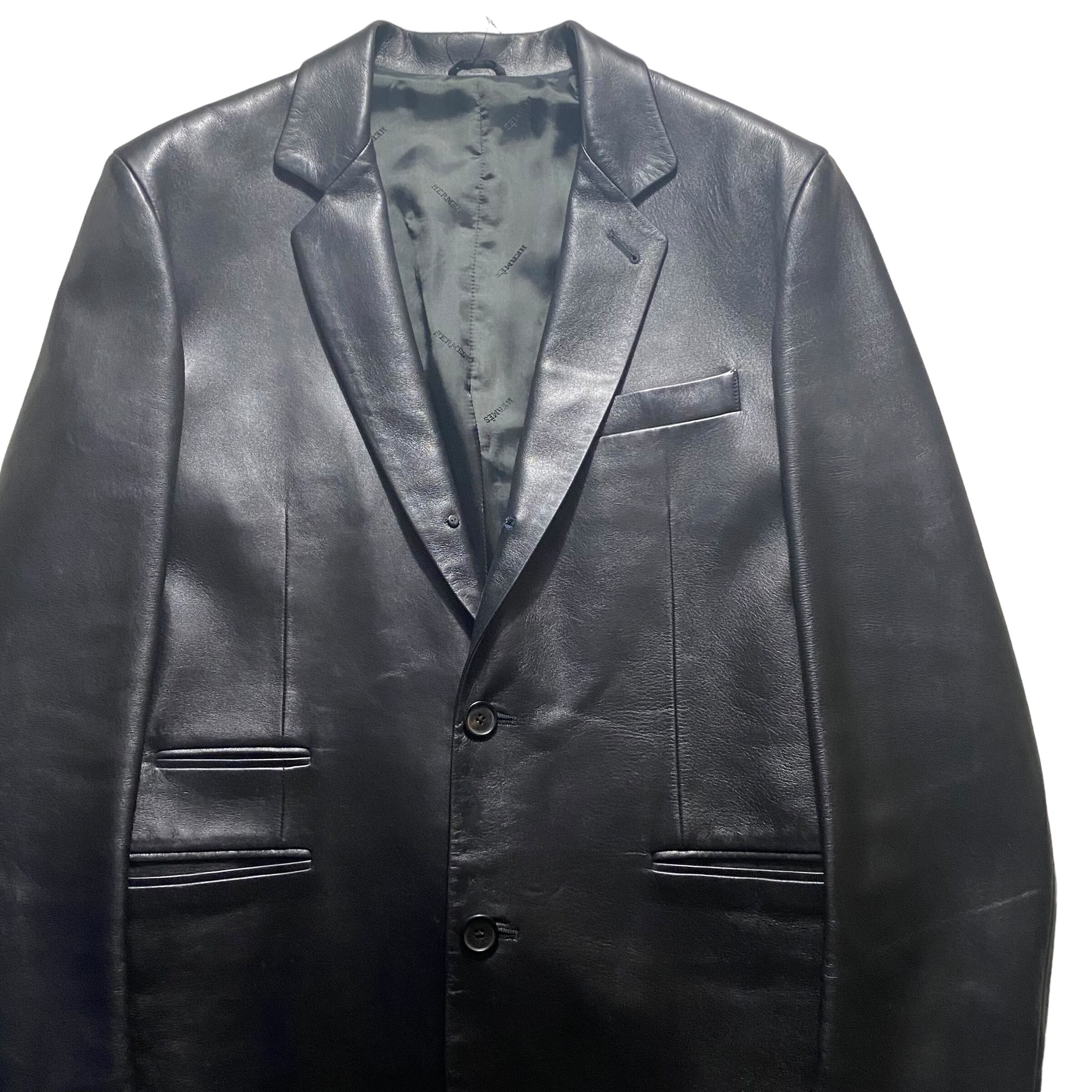 HERMES black leather tailored jacket | NOIR ONLINE