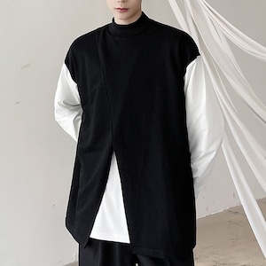 【Men】FAKE-2-PIECE CONTRAST MOCK NECK TOP 1color Z-115