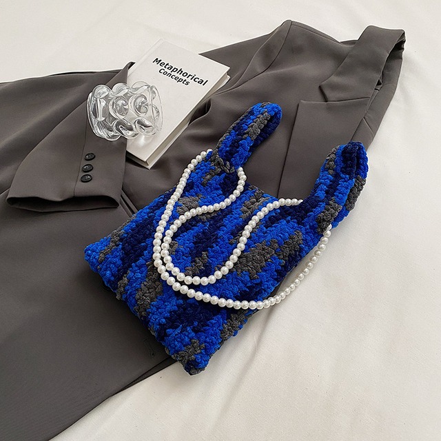 パールストラップ モールニットバッグ・ポシェット ブルーミックス BA00392