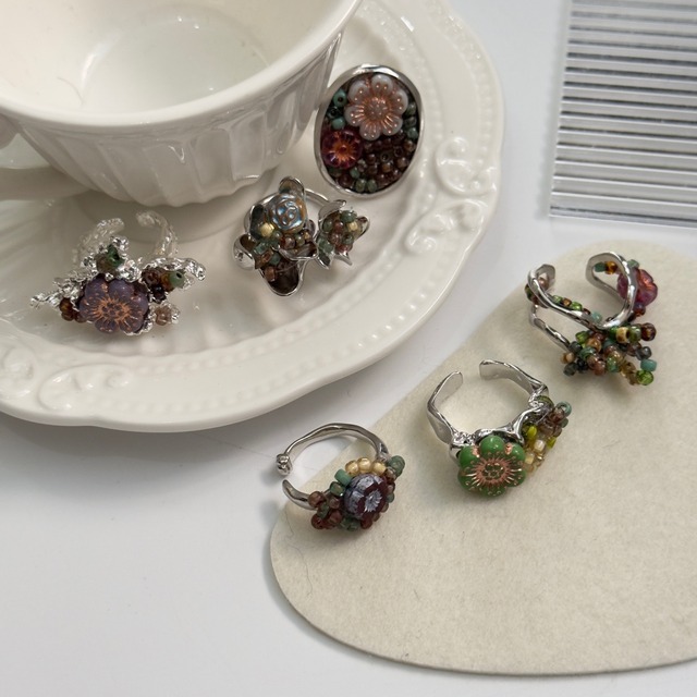 sugarヴィンテージ花ビーズリング 6s