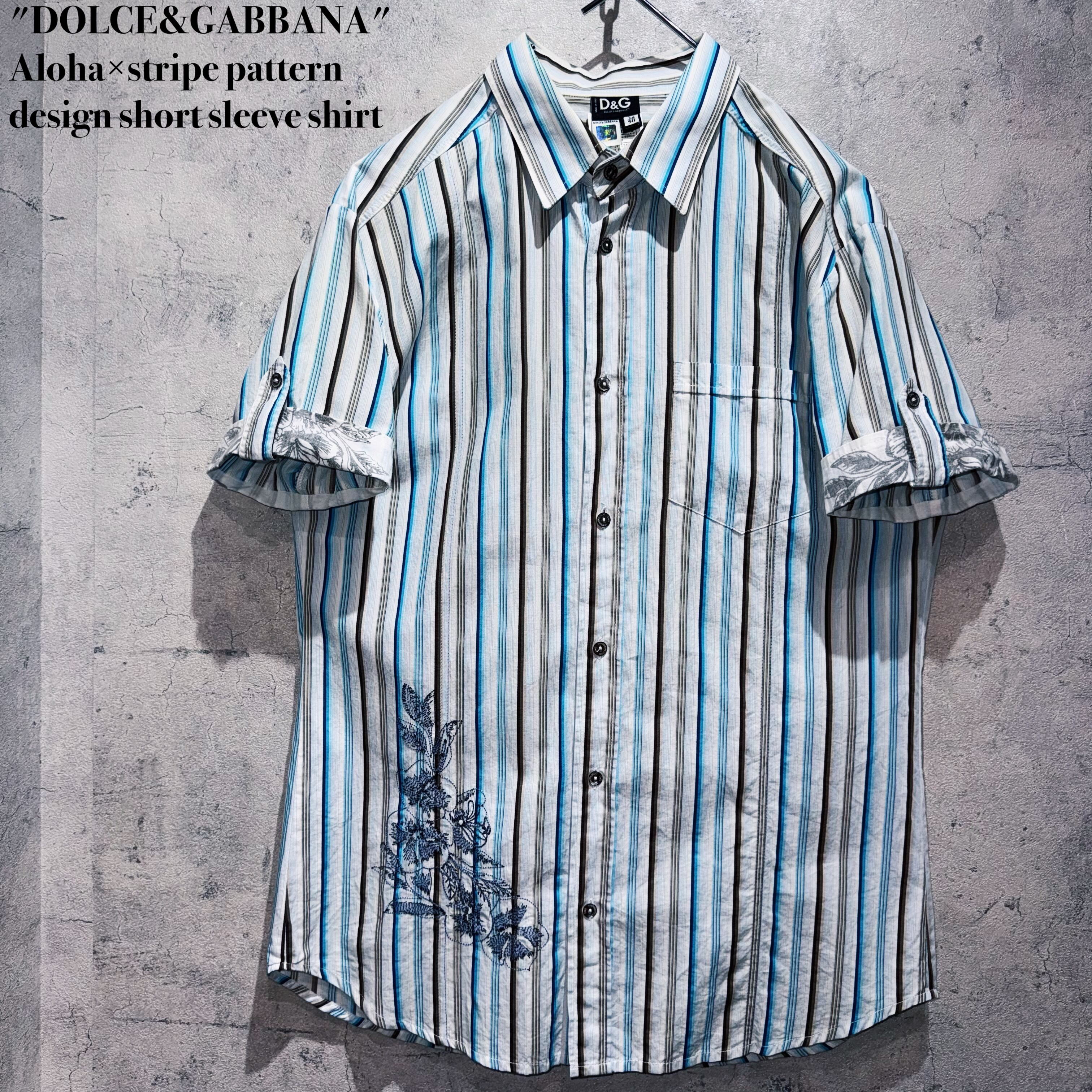 "DOLCE&GABBANA"Aloha×stripe pattern design short sleeve shirt