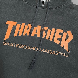 THRASHER スウェット パーカー ロゴ フーディー プルオーバー L ブラック スケボー ボード スラッシャー us古着