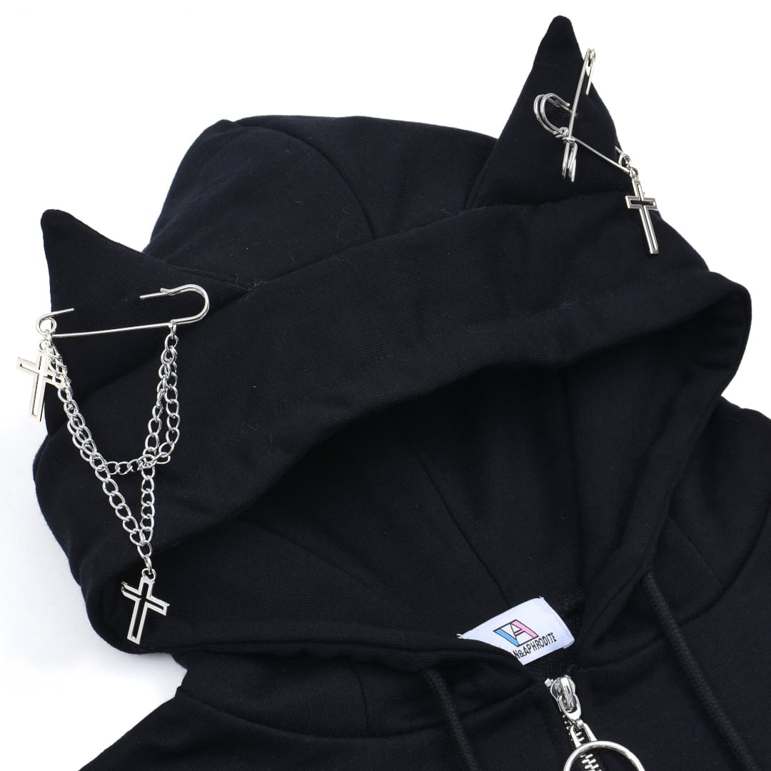 VOLUCAN&APHRODITEラインストーン猫耳パーカー 9/5新着】ネコ耳ラインストーンZIPパーカー | VOLCAN&APHRODITE