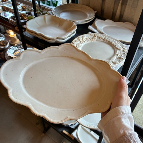 MASHIKO Cloud shaped oval plate Kinari　益子焼　もくもく楕円皿　キナリ　オーバルプレート　メインディッシュ　洋食　電子レンジOK　食洗機OK