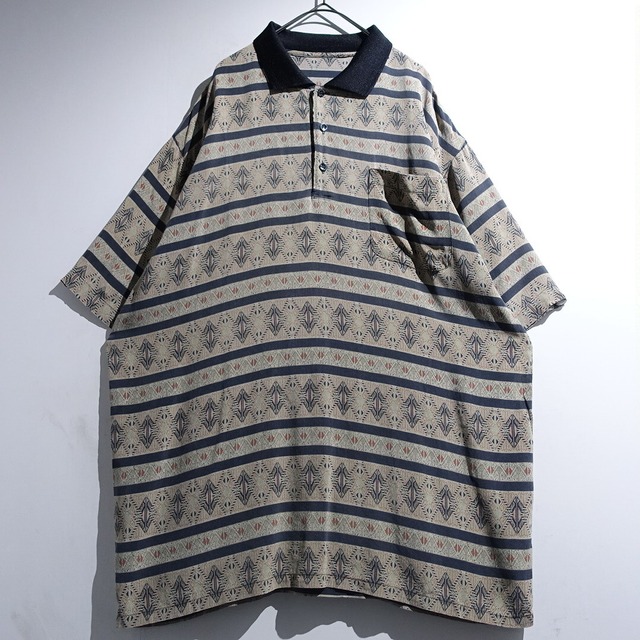 Multicolor Geometric Pattern Design Silk Polo Shirt