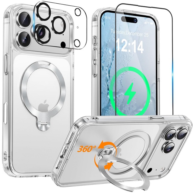 【従来を覆す・氷霧質感｜三重全面保護セット】OYR iPhone 18 Pro用 ケース Magsafe対応[360°定点回転CDスタンド]・クリア