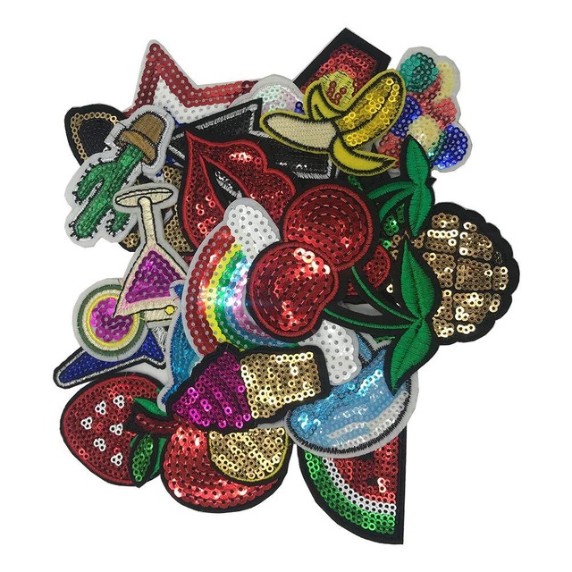 人気スパンコールアップリケ 24枚セット キラキラ刺繍ワッペン パッチステッカー ひざあて 貼り付け 縫い付け 手芸 DIY デコ かわいい星/果物/動物ワッペン TIANYING