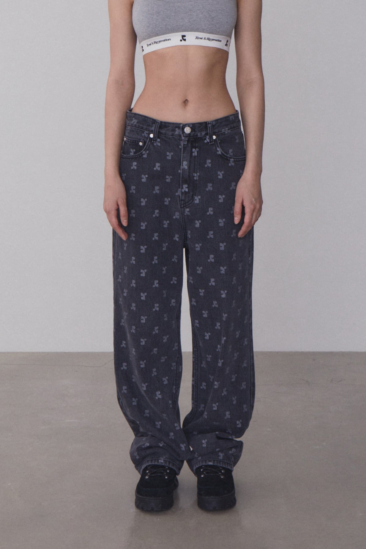 rest & recreation] RR PRINTED DENIM PANTS - BLACK 正規韓国