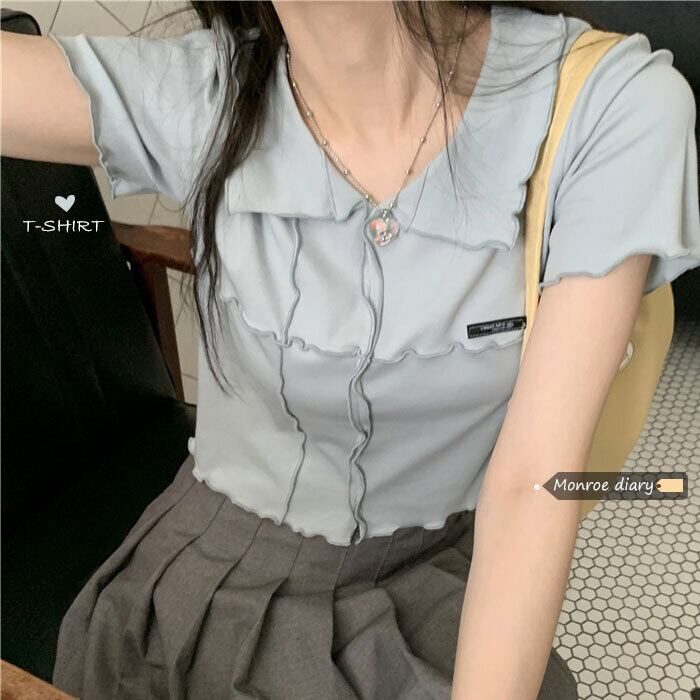 グレーカラーショートTシャツ サマースタイルトップス 夏物 モンロー17428876029