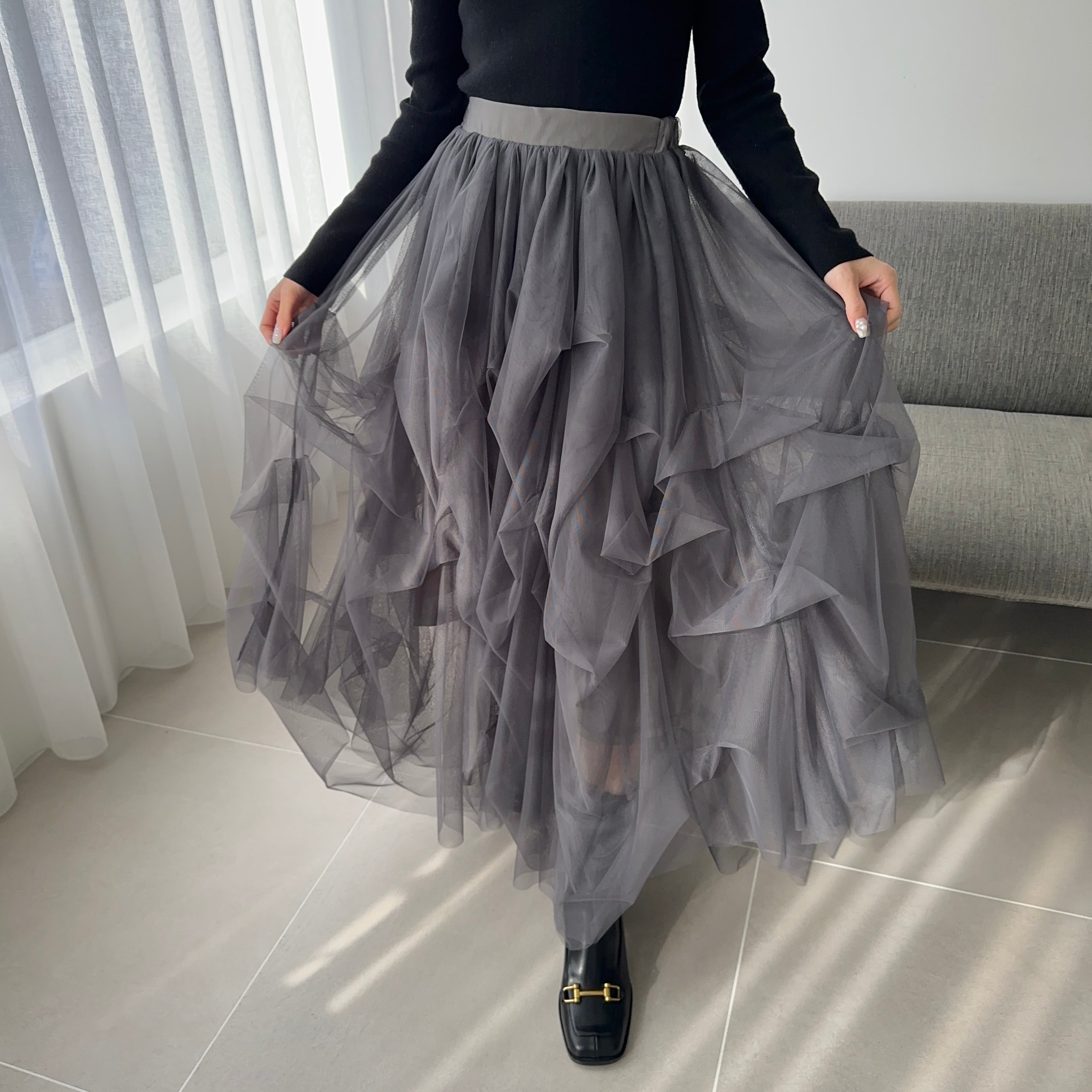 volume tulle skirt（ charcoal ） | Ogue.