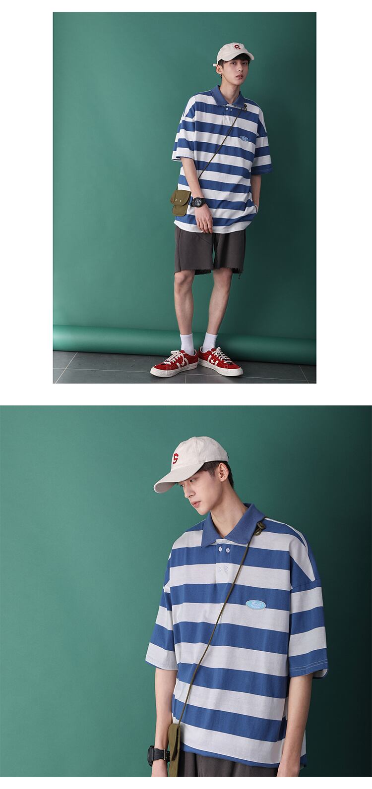 全2色 Tシャツ カットソー ボーダー カジュアル 襟付き 半袖