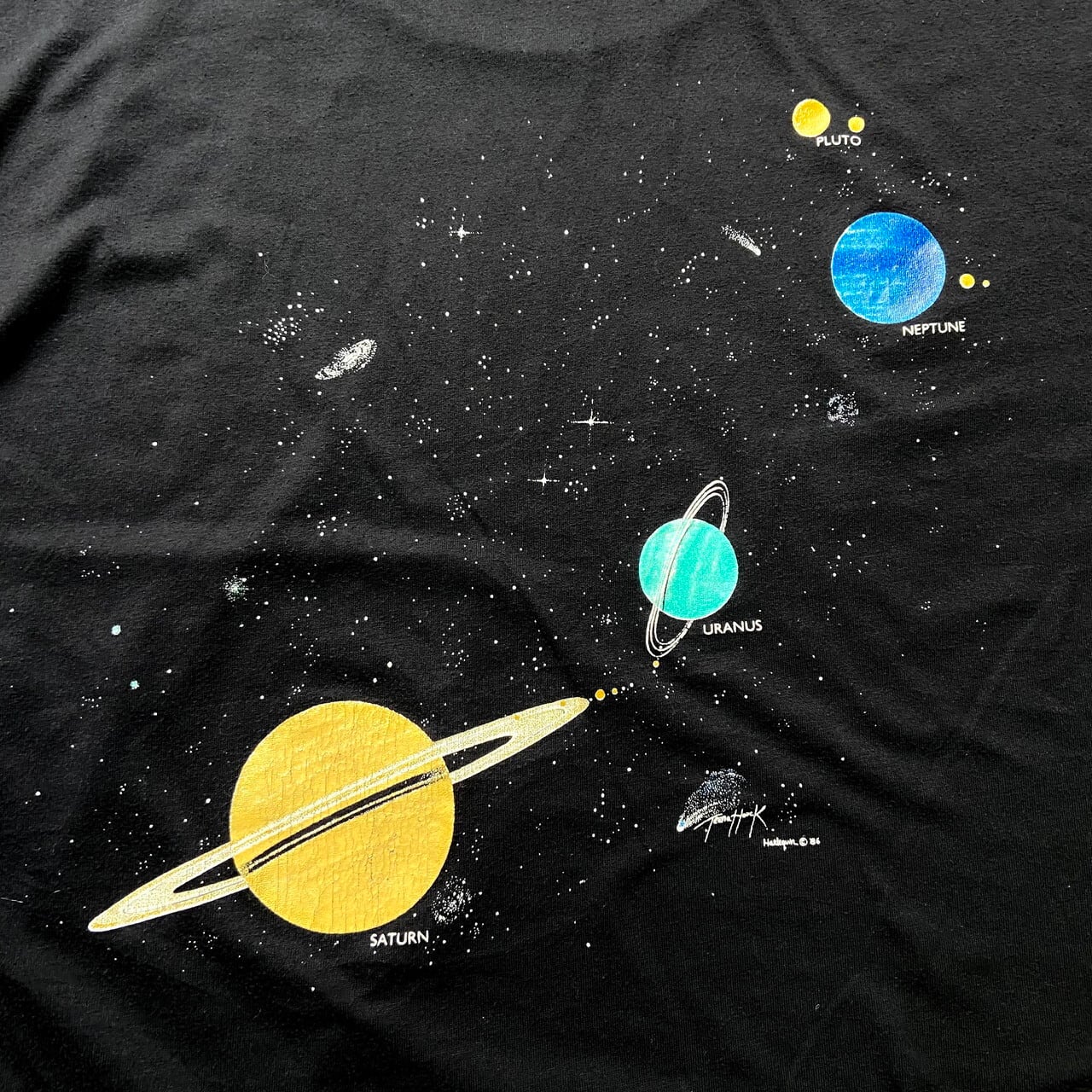 80年代 The Solar System 宇宙柄 太陽系 アートTシャツ メンズXL 古着 シングルステッチ 80s ビンテージ ヴィンテージ  両面プリント バックプリント ブラック 黒【Tシャツ】 | cave 古着屋【公式】古着通販サイト