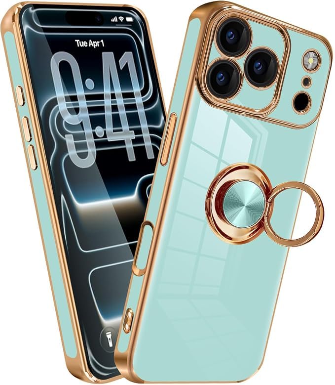 MiaoKeDa ケース iPhone用 18 pro リング いphone18pro リング付き カバー TPU ライトシアン