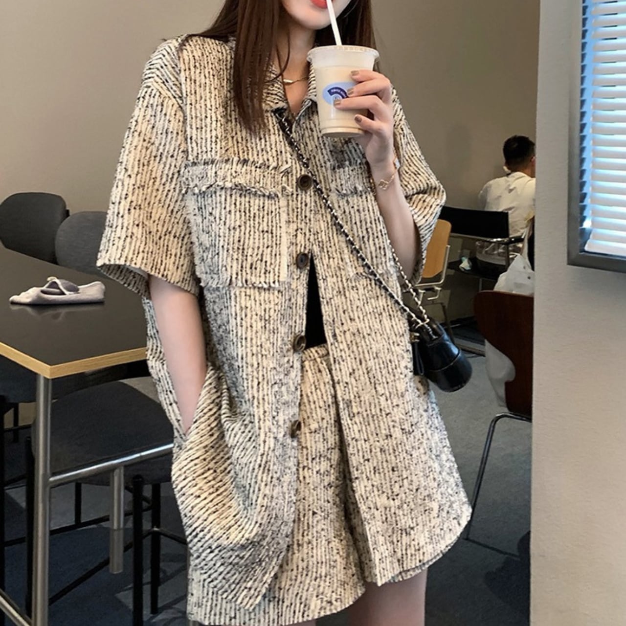 Button top and pants set S1357