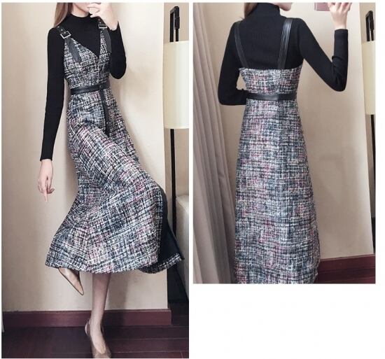 ジャンパースカート レディース ツイードジャンパースカート ワンピース ツイードワンピース Aラインワンピース ワンピ ウェストマーク ミディ丈 ロング丈 カジュアル オフィス エレガ フロントボタン ジャンパースカート ツイードジャンパースカート ワンピース ツイード