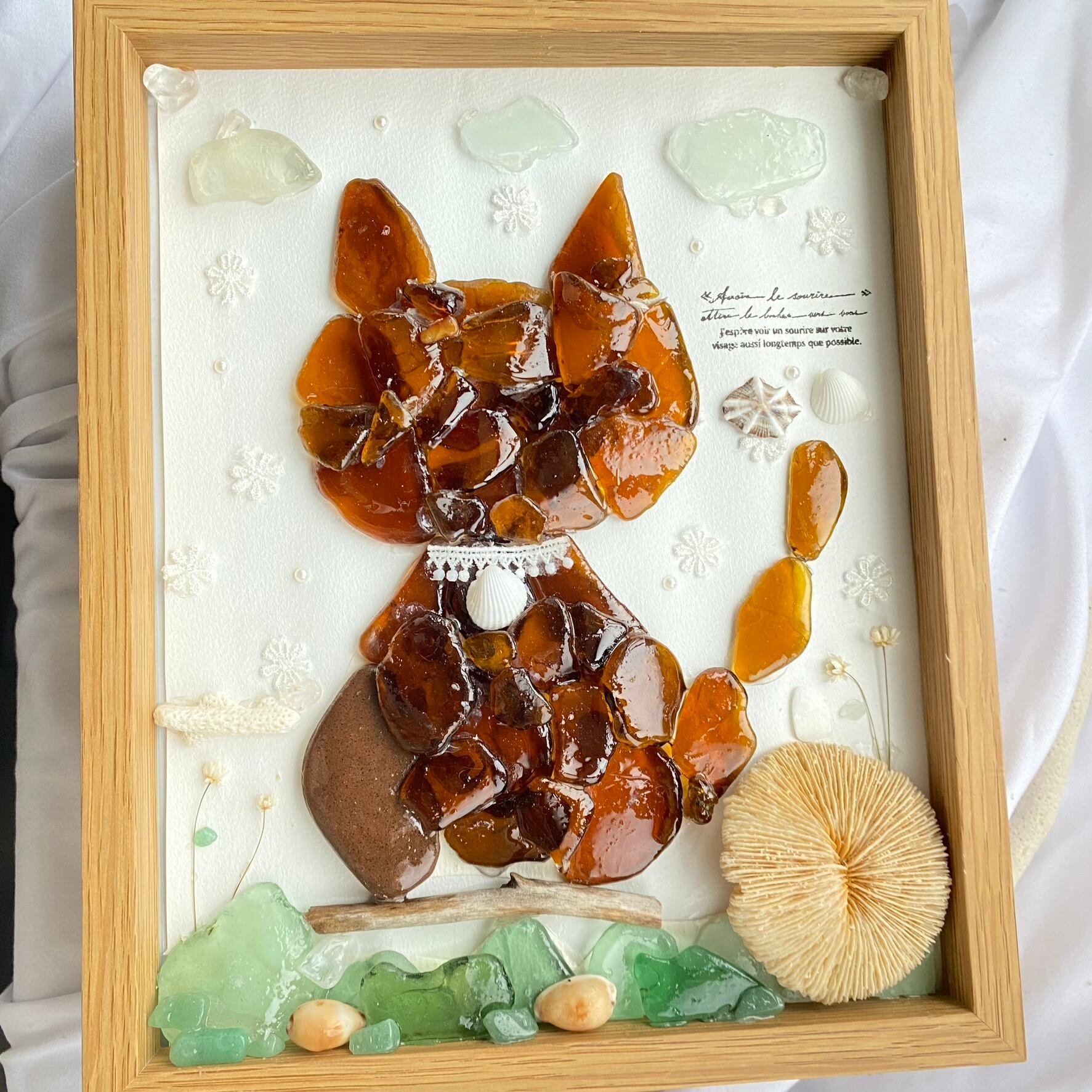 【特大サイズ】"シーグラスパワー全開の幸運の猫。"