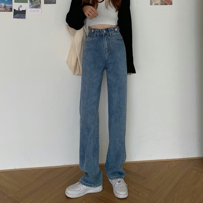 スプリングオータムハイウェストウェストジーンズ ルーズパンツ 薄手 春物 秋物 試着室5939552272