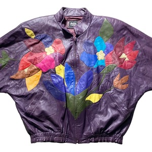 Made in Spain purple leather flower patchwork blouson