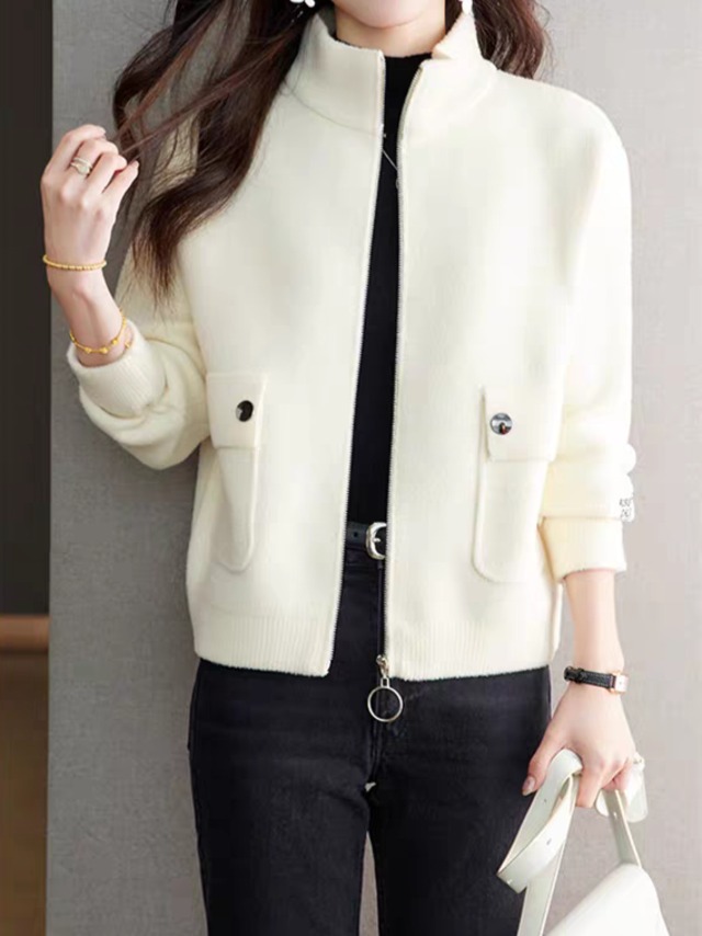 Stand-up collar shaggy knit short jacket  L0804