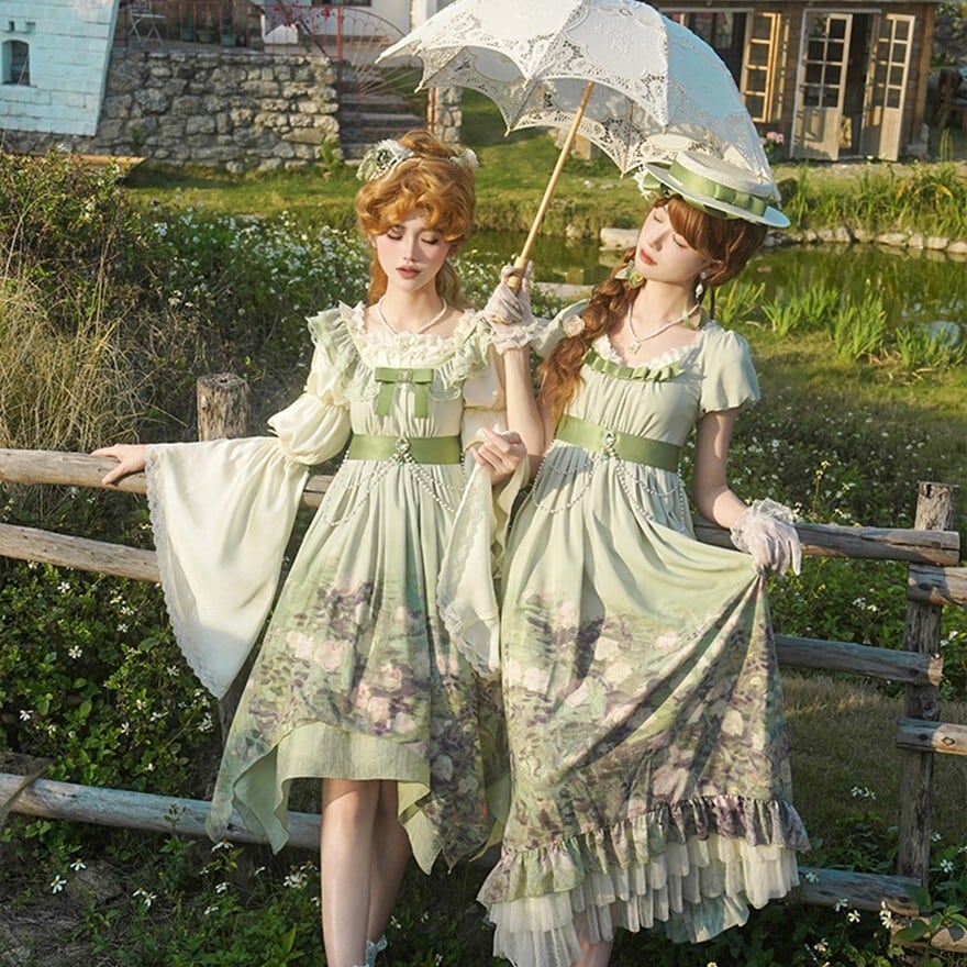 油絵風 クラロリワンピ ハイウエスト セットアップ PUJIオリジナル