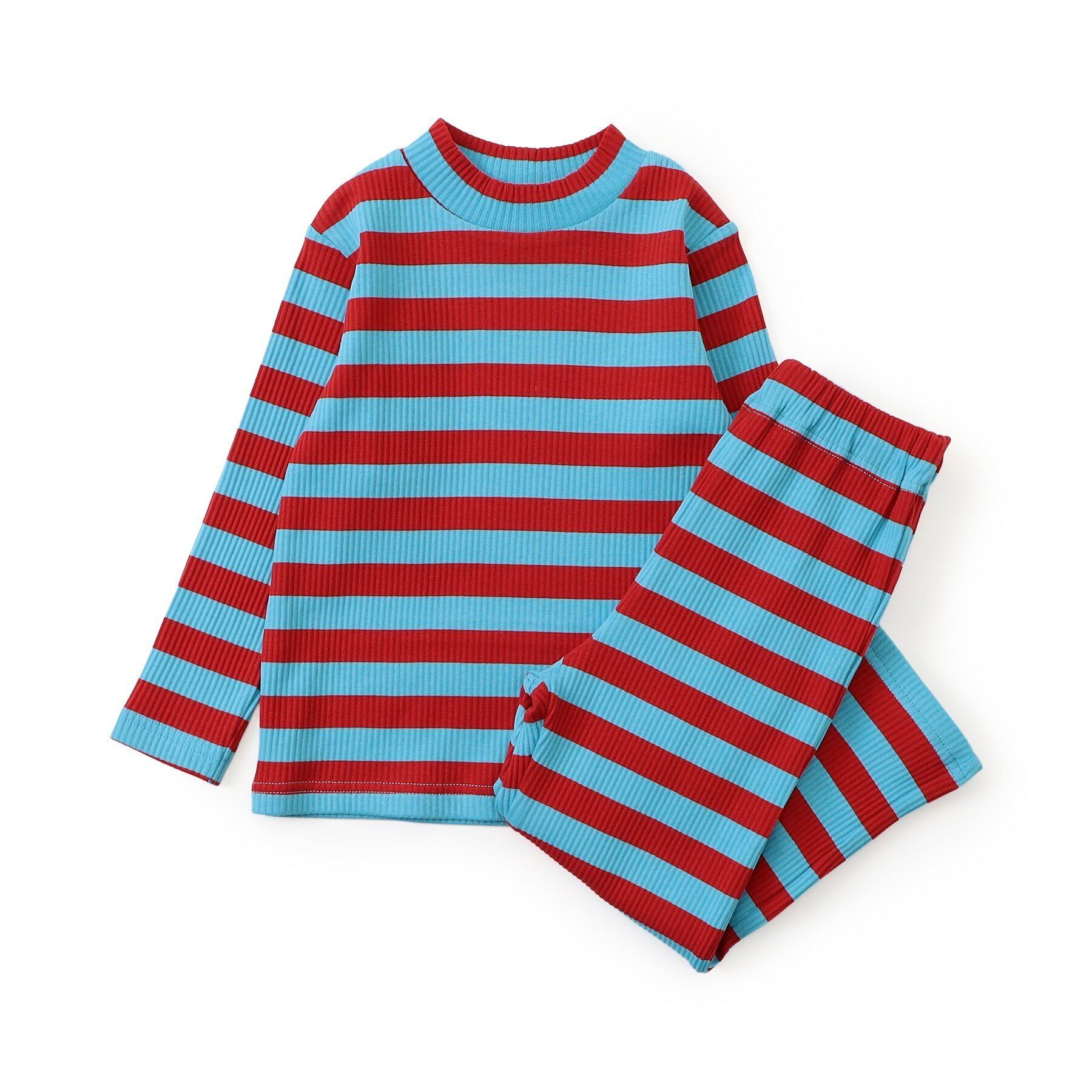【26AW】F.O/ルームウェア/ブルー【80/90/100/110/120/130/140】リブボーダー パジャマ