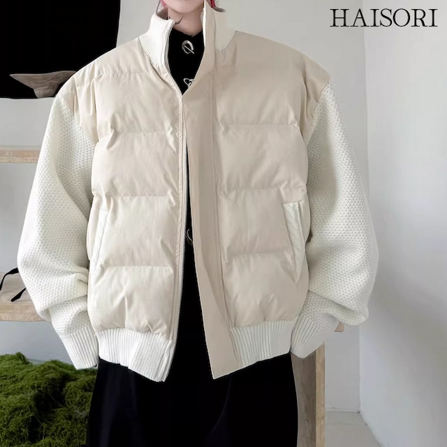 (NEW) Mixed Material Puffer Jacket with Knit Sleeves