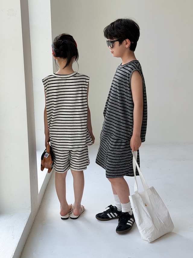 【セット】ストライプノースリーブハーフパンツセットアップ - 17