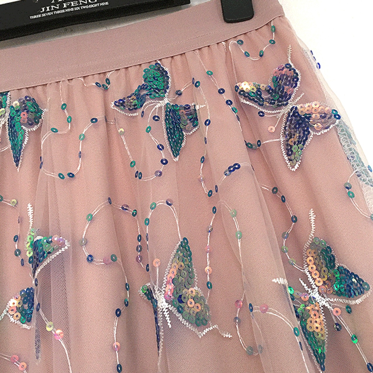 シャイニーバタフライ　スパンコース刺繍スカート　M25176