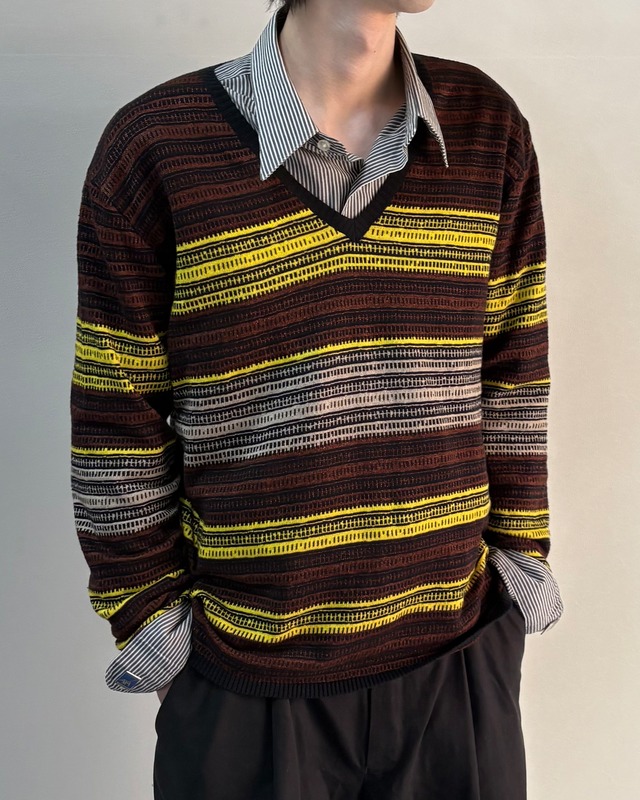 【DRIES VAN NOTEN】v-neck border linen knit