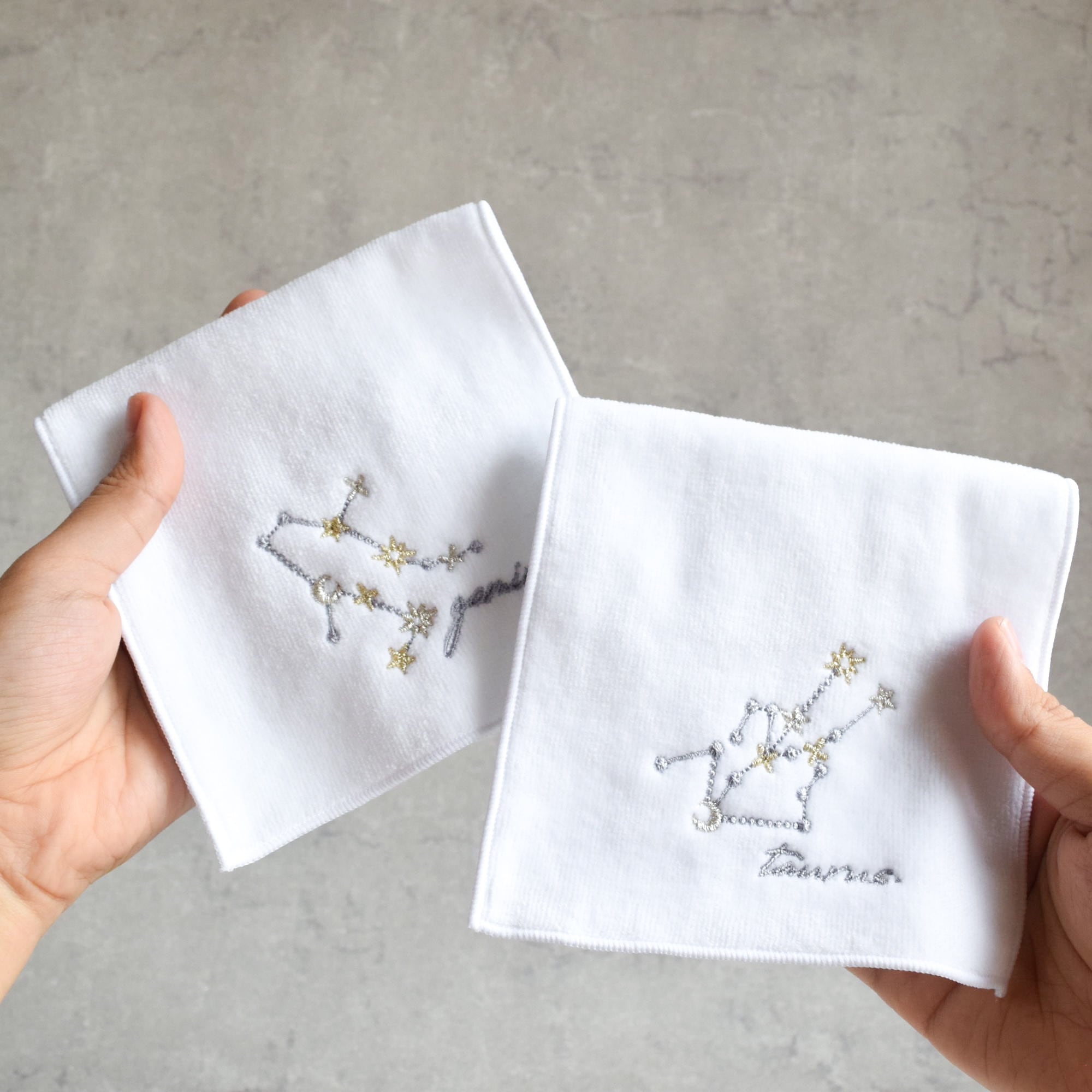 ギフトに◎選べる十二星座の刺繍ハーフハンカチ【今治タオル】名入れ可