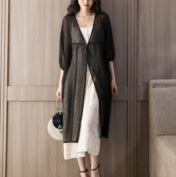 夏新作 レディース 2色 カーディガン 夏 カーディガン ロング ロングカーディガン シアーシャツ シアー カーディガン シアーロングシャツ 透け感 シースルー カーディガン 薄手カーディガン 七分袖 パフスリーブ サイドスリット 日焼け防止 体型カバー 白 黒 P6867 夏新作 レディース 2色 カーディガン 夏 カーディガン ロング ロングカーディガン シアーシャツ シアー カーディガン シアーロングシャツ 透け感 シースルー カーディガン 薄手カーディガン 七分袖 パフスリーブ サイドスリット 日焼け防止 体型カバー 白 黒 P6867