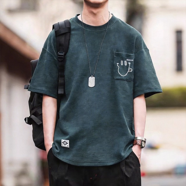 胸ポケット 半袖 オーバーサイズ Tシャツ 2 カラー H00093