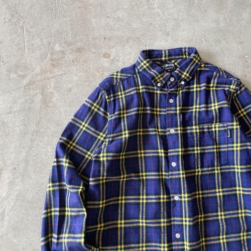 STUSSY / logo check shirt size M